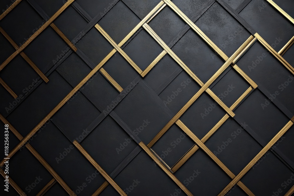 Elegant interplay of black and gold geometric shapes creating a modern artistic backdrop