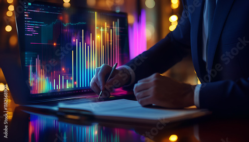 business financial plan market concept, performance of profit growth, education trend up finance on growth graph money revenue, Businessman analyzes profitability of workin