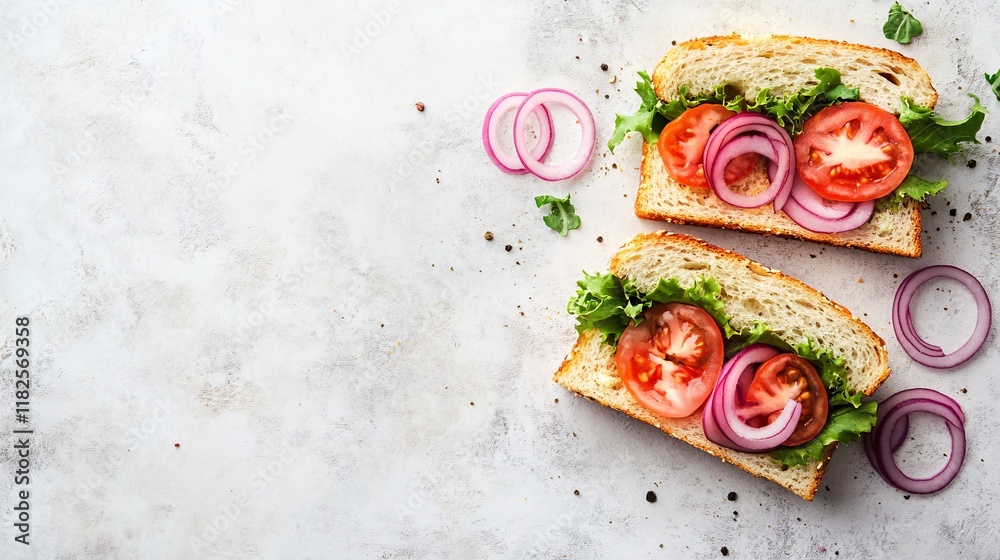 Fresh vegetable sandwich on light background ready for enjoyment Fresh vegetable sandwich on light background ready for enjoyment