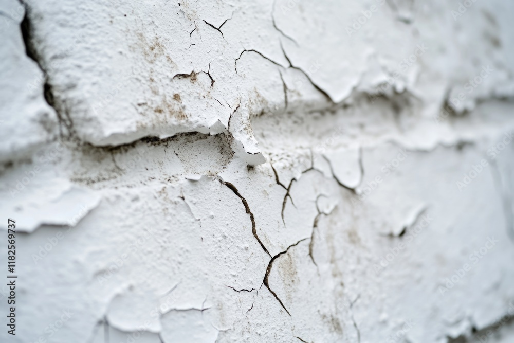 Obraz premium Close-up shot of a worn-out white wall with peeling paint, suitable for use in architectural or interior design contexts