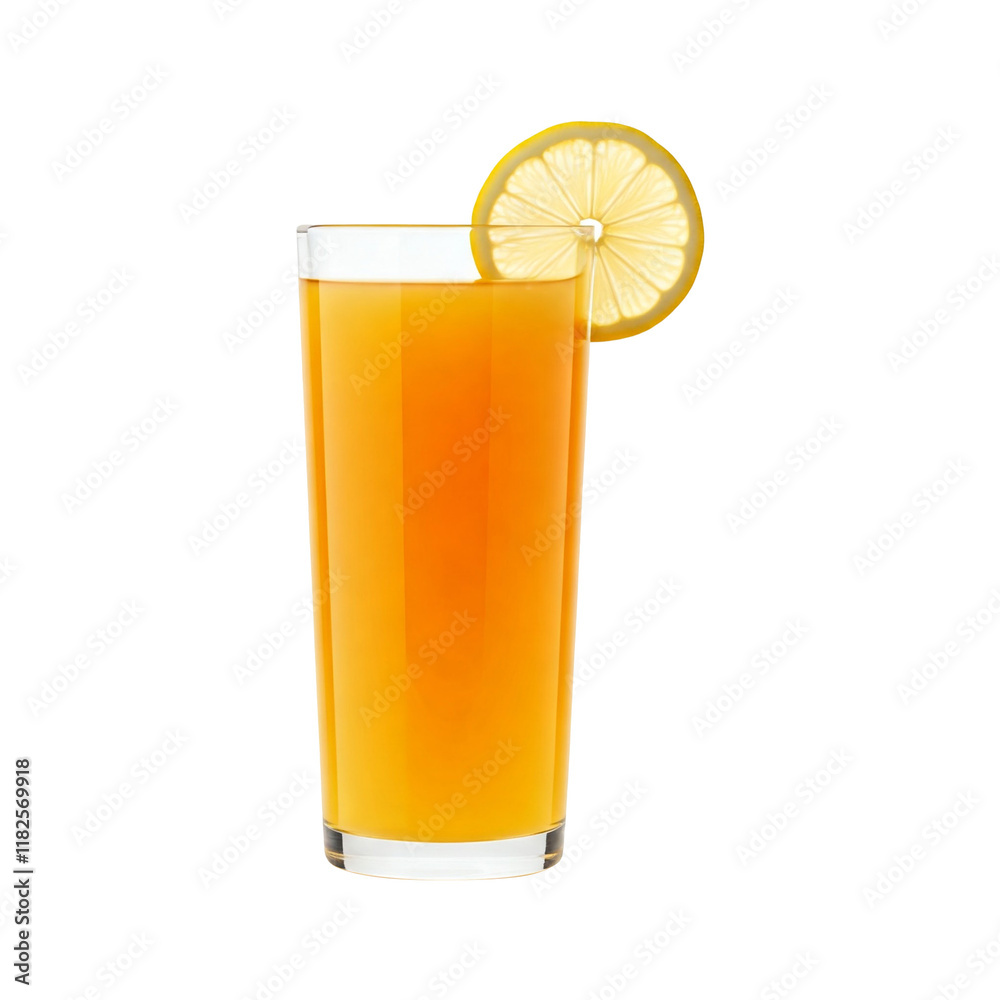 Juice Glass Garnished with Lemon Slice and Transparent Background