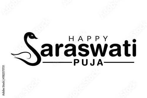 Happy Vasant Panchami lettering saraswati puja celebration vector Background. photo