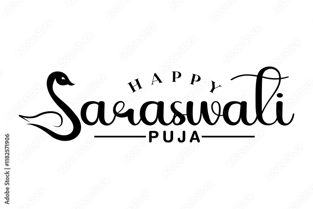 Fototapeta premium Happy Vasant Panchami lettering saraswati puja celebration vector Background.