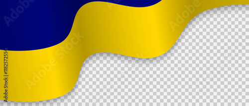 Ukrainian flag 3d waving in the wind on transparent background. Abstract banner design with copy space. National symbol of the Ukraine.