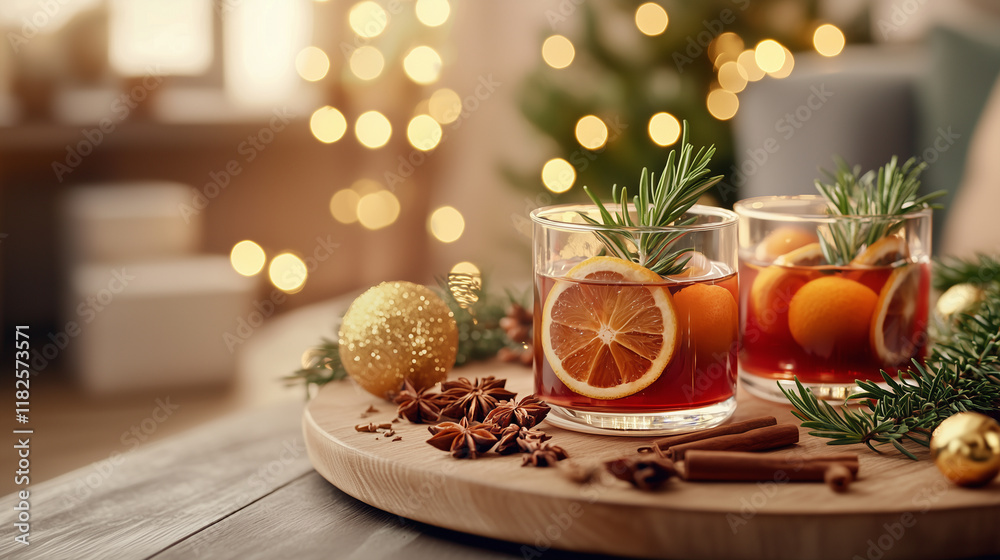 Obraz premium Vibrant Holiday Cocktails with Spices and Festive Decor