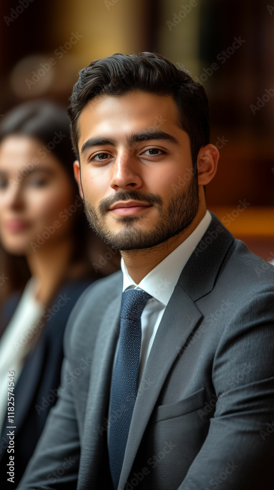 Charming young professional engaged in conversation at a formal business event in an elegant indoor setting Charming young professional engaged in conversation at a formal business event in an elegant indoor setting