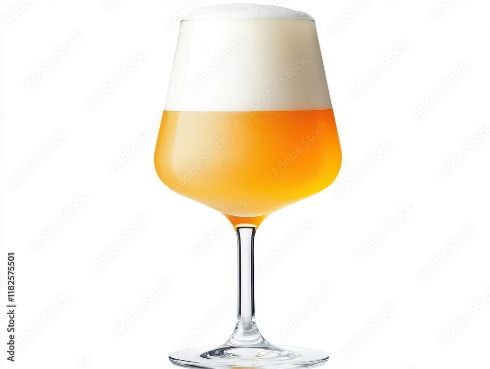 beautifully crafted traditional german wheat beer in elegant glass with perfect foam head and golden color, isolated on pure white background beautifully crafted traditional german wheat beer in elegant glass with perfect foam head and golden color, isolated on pure white background