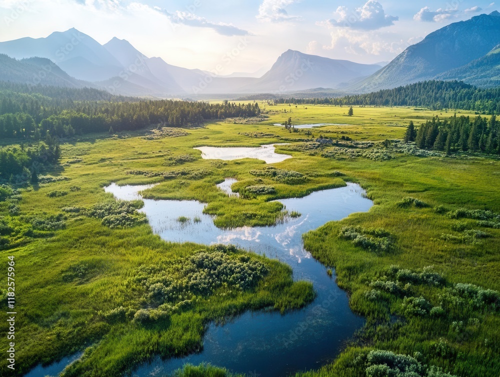 Fototapeta premium breathtaking aerial photography of pristine wilderness landscape with diverse flora and dramatic natural terrain in ultra high resolution