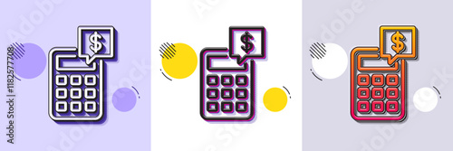 Calculator line icon. Halftone dotted pattern. Gradient icon with grain shadow. Accounting sign. Calculate finance symbol. Line calculator icon. Various designs. Vector