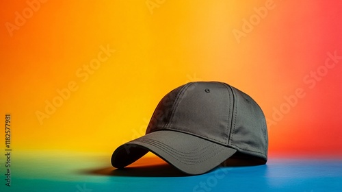 Wallpaper Mural Vibrant backdrop showcases a stylish gray cap positioned on a colorful surface Torontodigital.ca