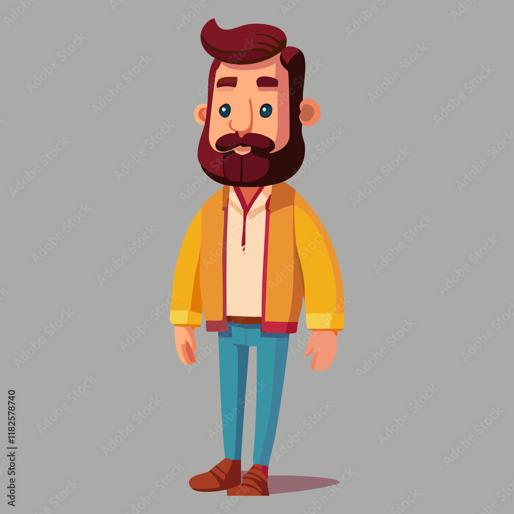 Hipster Cartoon Man in Yellow Jacket – Vector Illustration Hipster Cartoon Man in Yellow Jacket – Vector Illustration