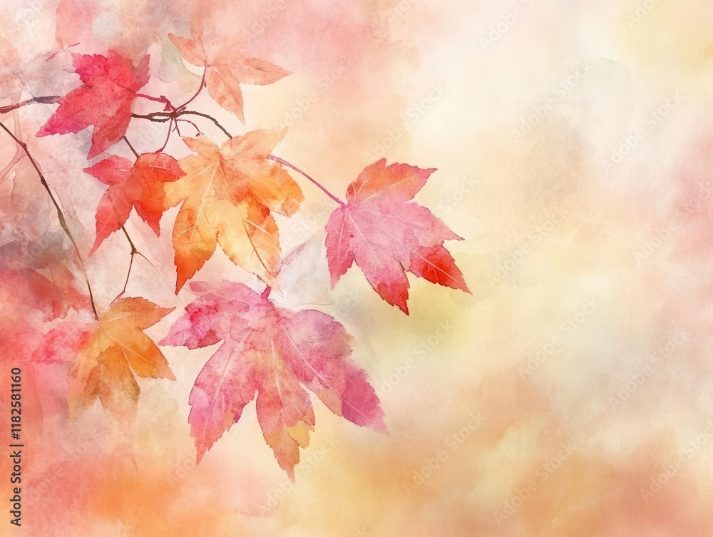 delicate watercolor depiction of vivid autumn leaves against a softly blurred abstract background, capturing the essence of the fall season in a tranquil manner delicate watercolor depiction of vivid autumn leaves against a softly blurred abstract background, capturing the essence of the fall season in a tranquil manner