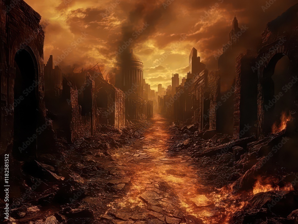 desolate and hauntingly burned city street depicted in an apocalyptic scene, evoking feelings of despair and loss amidst the remnants of civilization desolate and hauntingly burned city street depicted in an apocalyptic scene, evoking feelings of despair and loss amidst the remnants of civilization