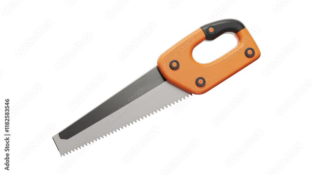 An orange-handled hand saw with a silver blade, isolated on a transparent background. background removed An orange-handled hand saw with a silver blade, isolated on a transparent background. background removed