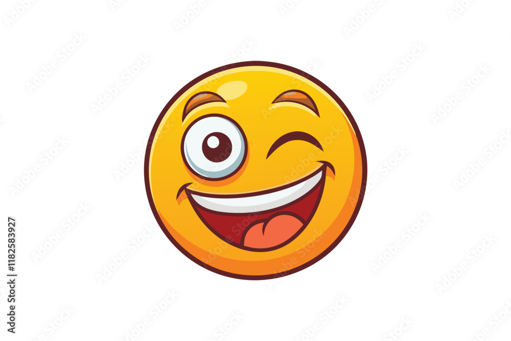 Fototapeta premium Playful and vibrant winking emoji face with a mischievous smile, perfect for expressing joy, humor, and lighthearted communication