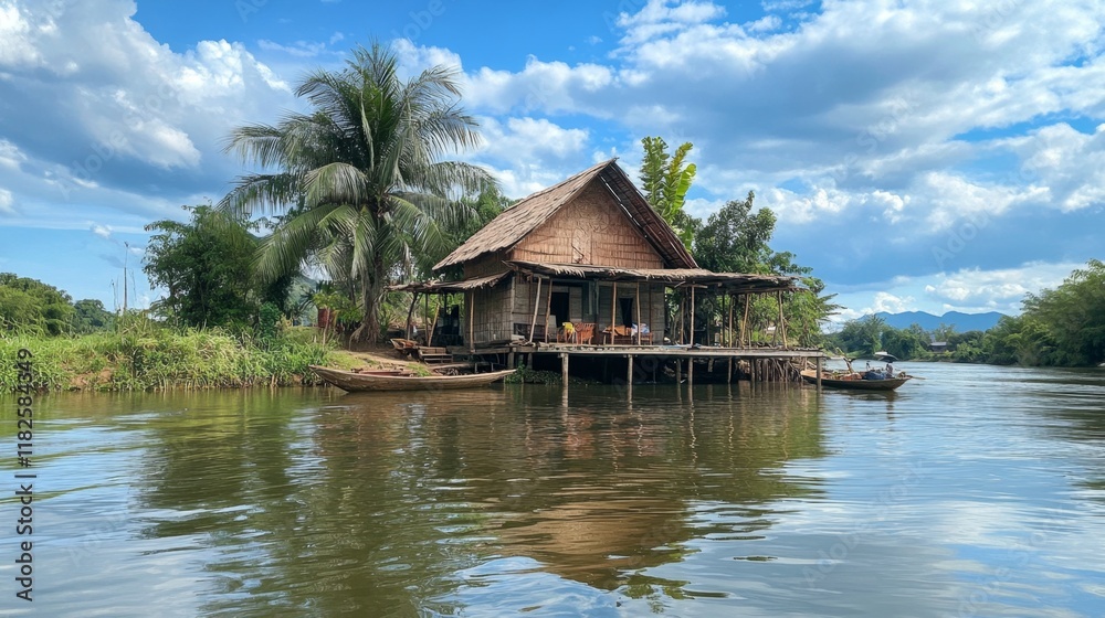 Tranquil River House in a Lush Landscape Tranquil River House in a Lush Landscape