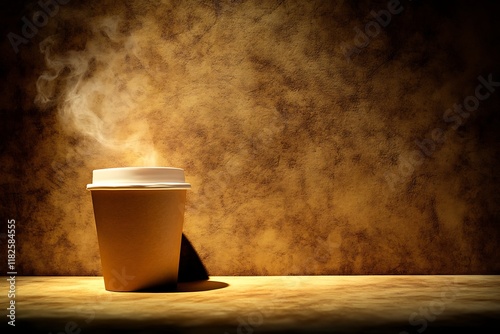 Minimalist Steaming Coffee Cup on Dark Background photo