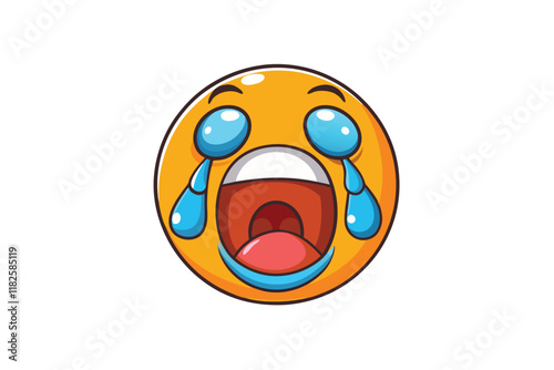 Cartoon emoji crying with big tears and wide open mouth, perfect for showing sadness, overwhelming emotions, or extreme humor