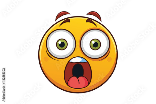 Cartoon astonished emoji with exaggerated wide eyes and open mouth conveying surprise or amazement, isolated graphic design