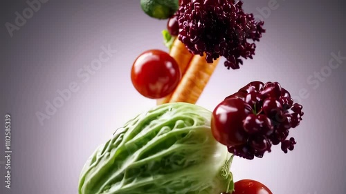 Fresh vegetables floating creatively against a gradient background photo