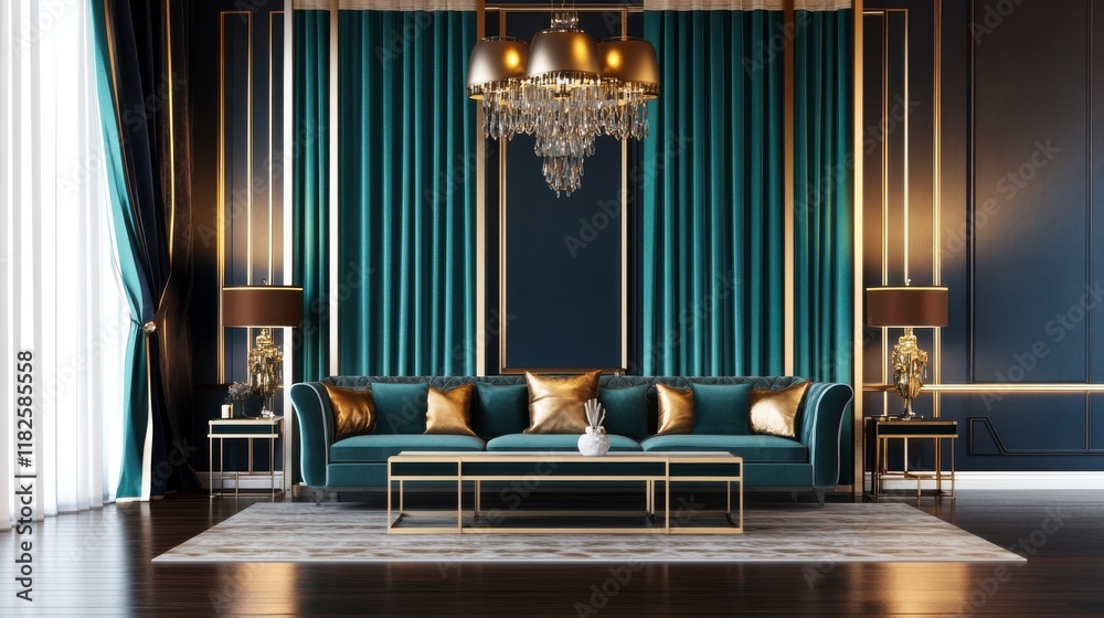 Opulent Teal and Gold Living Room Design: A Luxurious Interior Opulent Teal and Gold Living Room Design: A Luxurious Interior