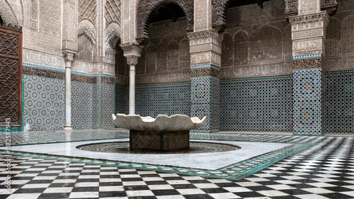 Canvas Print Africa, Morocco, Fes. Courtyard of Al Attarine Madrasa..