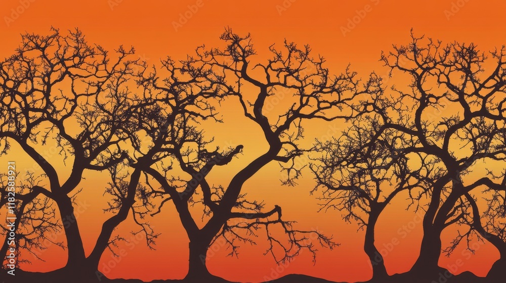 Majestic Silhouette Trees at Sunset Landscape Majestic Silhouette Trees at Sunset Landscape