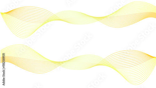 Vector curvy abstract line art wavy flowing dynamic glowing golden white background in concept music or sound, wave, wind, information flow