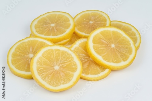 A fresh pile of lemon slices on a white surface