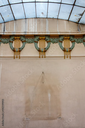 background in historic building, attic with glass roof in historic building