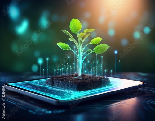 innovative agriculture futuristic technology and plant growth on tablet