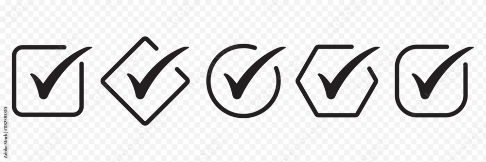 Simple checkmark in a box set with different line width. Correct, approved symbol. Vector icons in flat style Simple checkmark in a box set with different line width. Correct, approved symbol. Vector icons in flat style