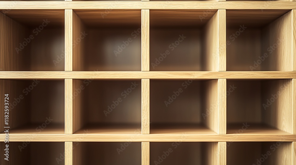 A wooden shelf with empty spaces A wooden shelf with empty spaces