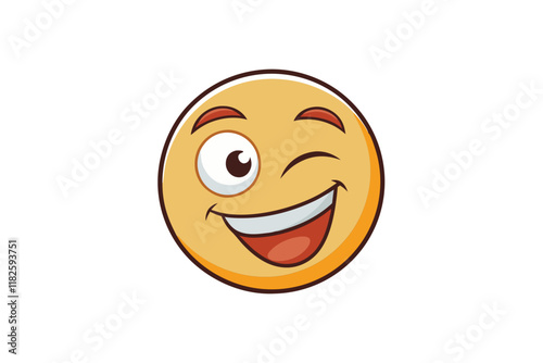 Cartoon winking emoji with a playful smile and cheerful expression, perfect for digital designs, stickers, or expressive messaging