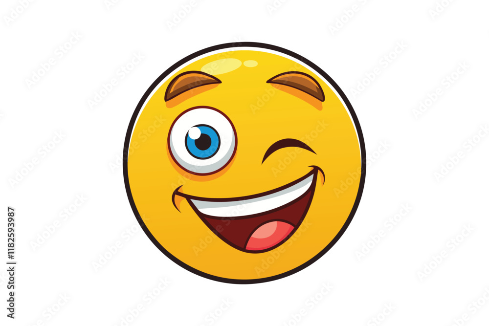 Fototapeta premium Cute winking emoticon with a big grin and vibrant colors, perfect for adding personality to social media or digital stickers
