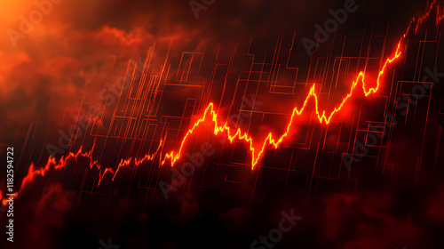 Animated market volatility graph with lightning speedlight effects on a shadowy backdrop depicting financial flux. Velvetlight. Illustration photo