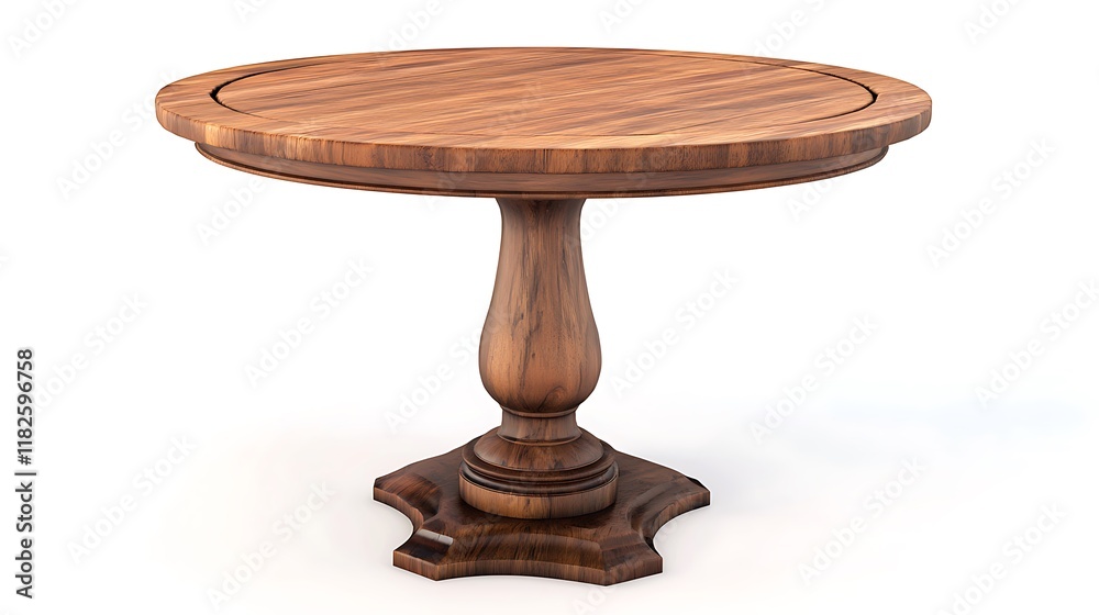 A wooden table with a wooden pedestal A wooden table with a wooden pedestal