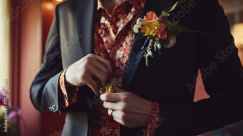 A businessman fine-tunes his attire before a meeting or presentation