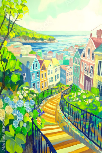 Colorful Village by the Sea
