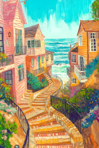 Colorful Village by the Sea
