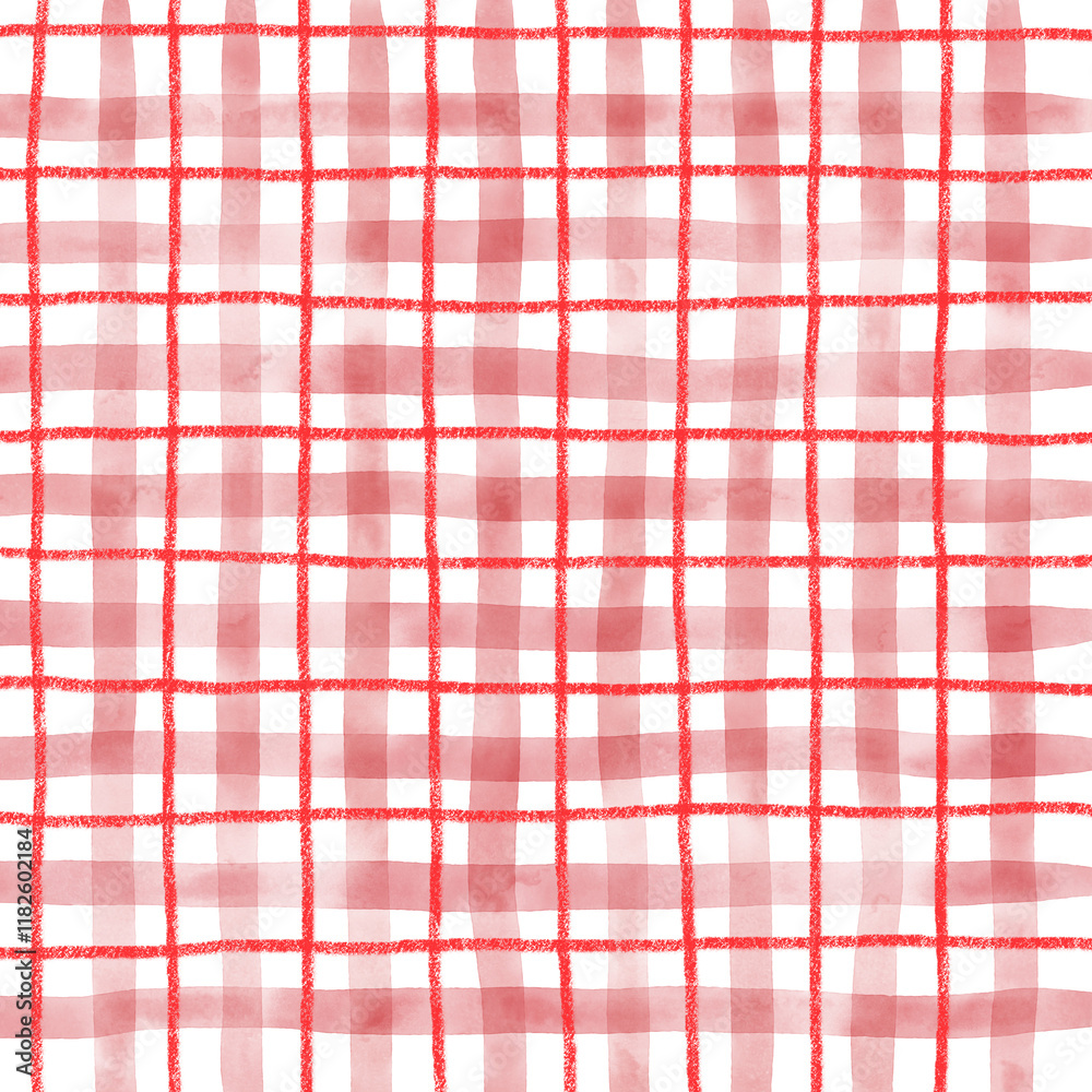 Red Plaid Gingham Hand Drawn Background Pattern Overlay Red Plaid Gingham Hand Drawn Background Pattern Overlay