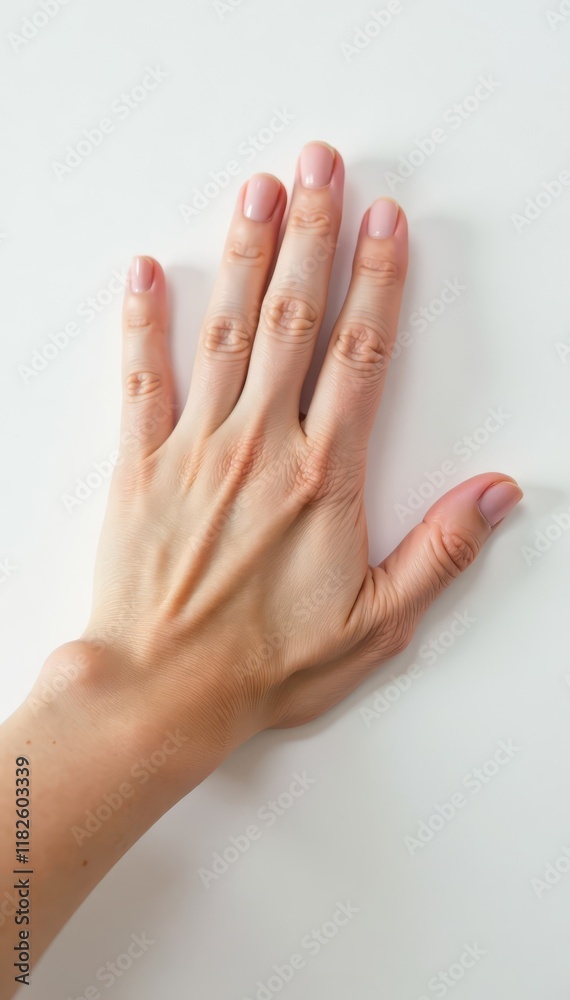 A hand's delicate touch on pristine white backdrop, visual, clean A hand's delicate touch on pristine white backdrop, visual, clean