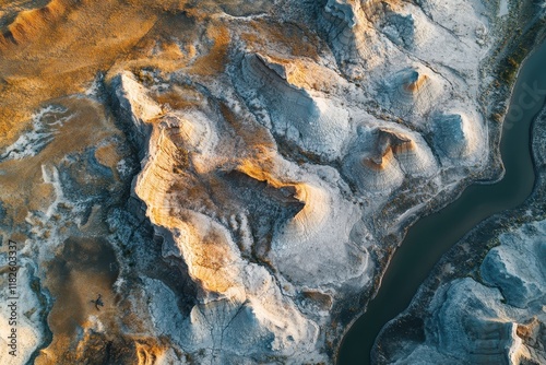 Wallpaper Mural Magnificent aerial view of unique terrain showcasing textured hills and winding river under soft morning light Torontodigital.ca