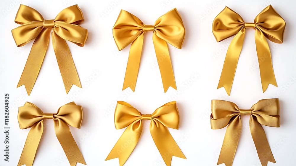 Set of golden ribbons and bows isolated on white background Set of golden ribbons and bows isolated on white background