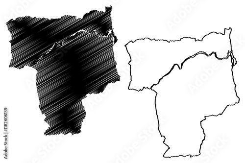 Metropolitan Borough with city status of Sunderland (United Kingdom of Great Britain and Northern Ireland, Metropolitan and ceremonial county Tyne and Wear, England) map vector, scribble sketch map