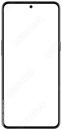 A modern smartphone black with a punch-hole camera, presented in a direct frontal view.