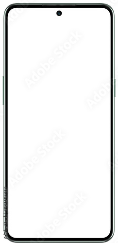 A modern smartphone green with a punch-hole camera, presented in a direct frontal view.