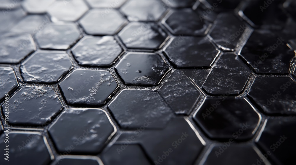 A close up of a black hexagonal pattern
A close up of a black hexagonal pattern
