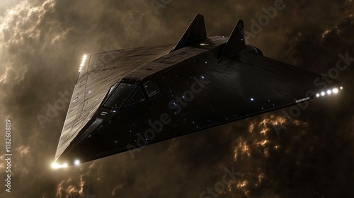 Nextgen stealth fighter jet concept in a cloudy sky at dusk