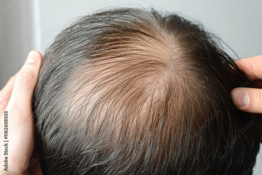 Fototapeta premium A detailed look at a person's scalp after undergoing a hair transplant procedure